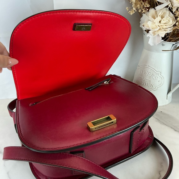 Tory Burch Red Burgundy Smooth Leather Crossbody Saddle Shoulder Bag‎ - Picture 3 of 14